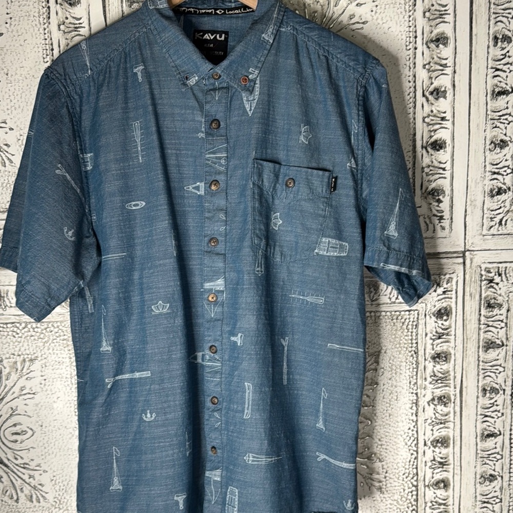 KAVU Men's Denim Blue Casual Button Down Shirt